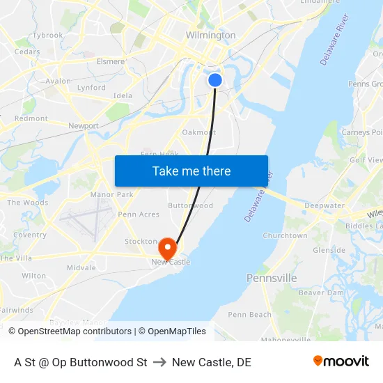 A St @ Op Buttonwood St to New Castle, DE map