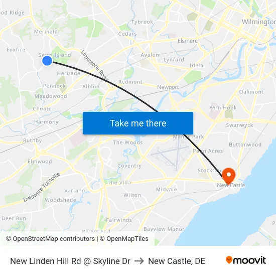 New Linden Hill Rd @ Skyline Dr to New Castle, DE map