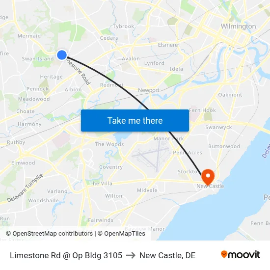 Limestone Rd @ Op Bldg 3105 to New Castle, DE map