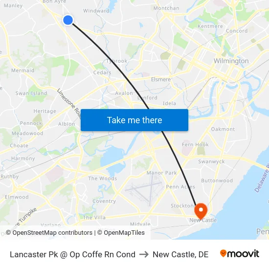 Lancaster Pk @ Op Coffe Rn Cond to New Castle, DE map
