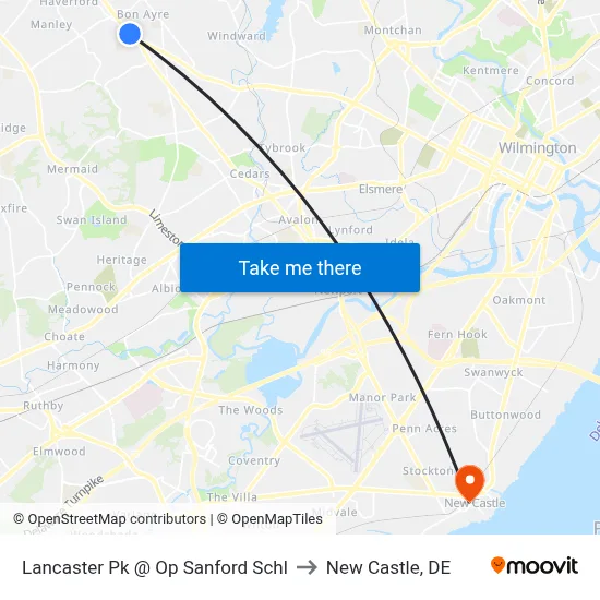 Lancaster Pk @ Op Sanford Schl to New Castle, DE map