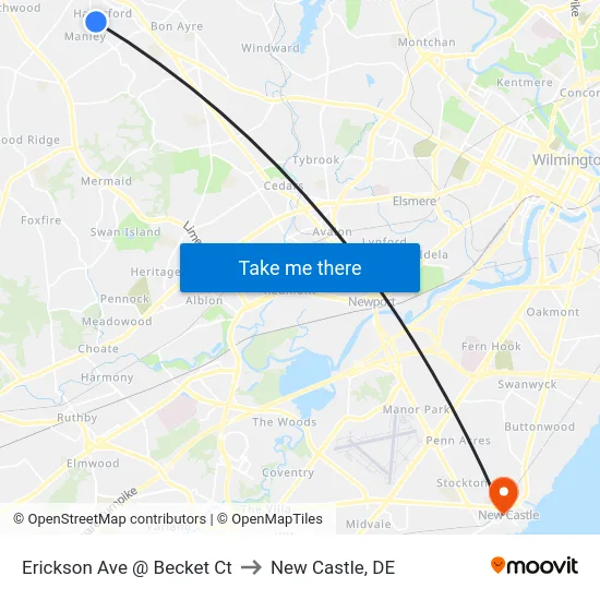 Erickson Ave @ Becket Ct to New Castle, DE map