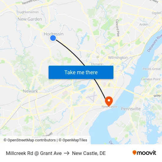 Millcreek Rd @ Grant Ave to New Castle, DE map