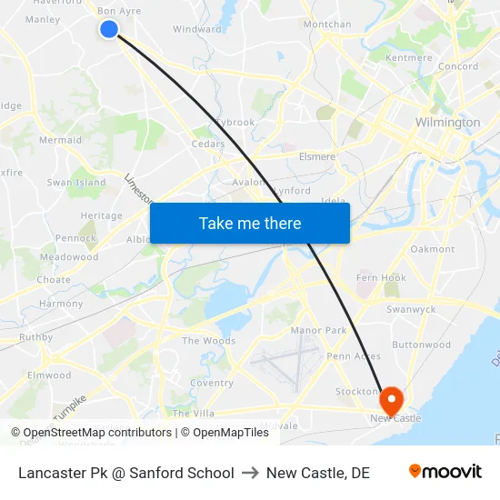 Lancaster Pk @ Sanford School to New Castle, DE map