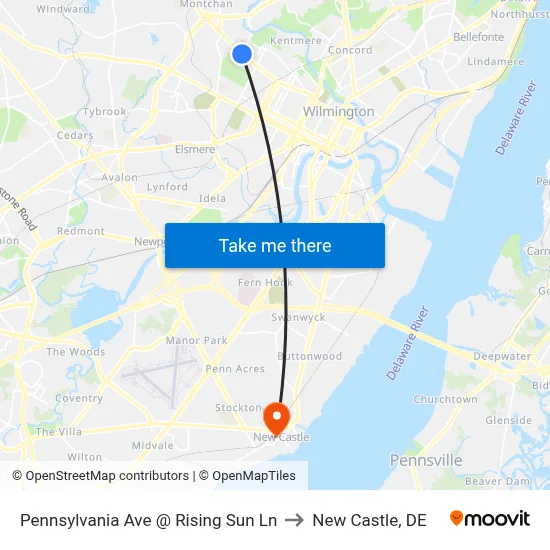 Pennsylvania Ave @ Rising Sun Ln to New Castle, DE map