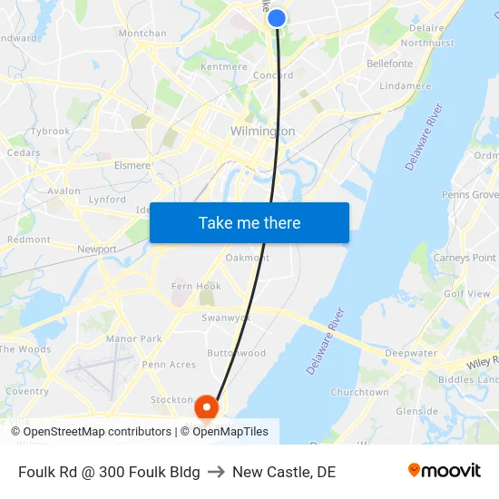 Foulk Rd @ 300 Foulk Bldg to New Castle, DE map