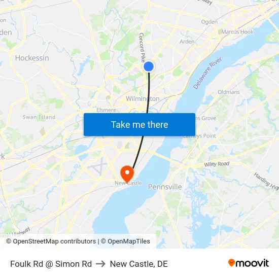 Foulk Rd @ Simon Rd to New Castle, DE map