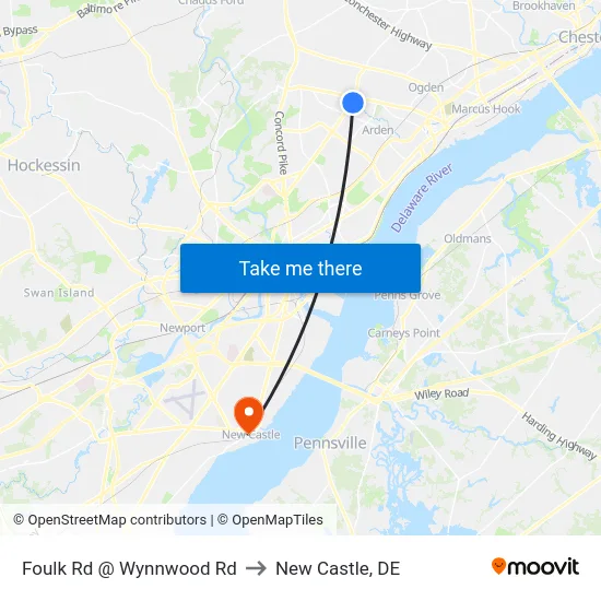 Foulk Rd @ Wynnwood Rd to New Castle, DE map