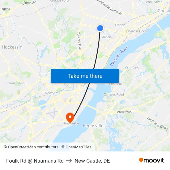Foulk Rd @ Naamans Rd to New Castle, DE map
