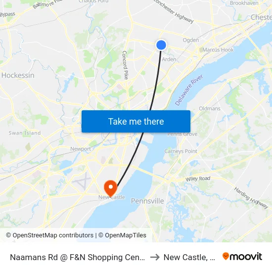 Naamans Rd @ F&N Shopping Center to New Castle, DE map