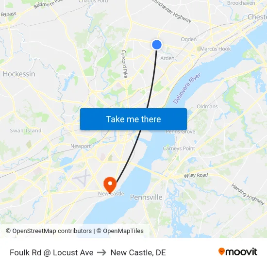 Foulk Rd @ Locust Ave to New Castle, DE map