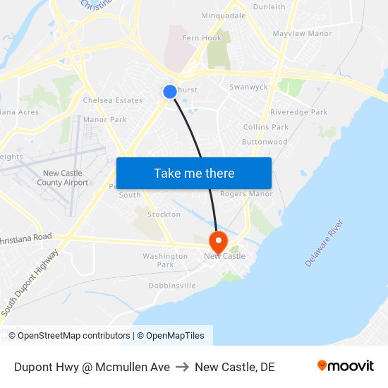Dupont Hwy @ Mcmullen Ave to New Castle, DE map