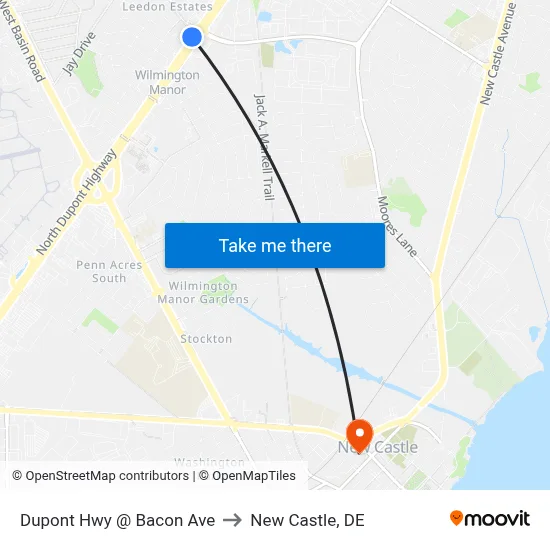 Dupont Hwy @ Bacon Ave to New Castle, DE map