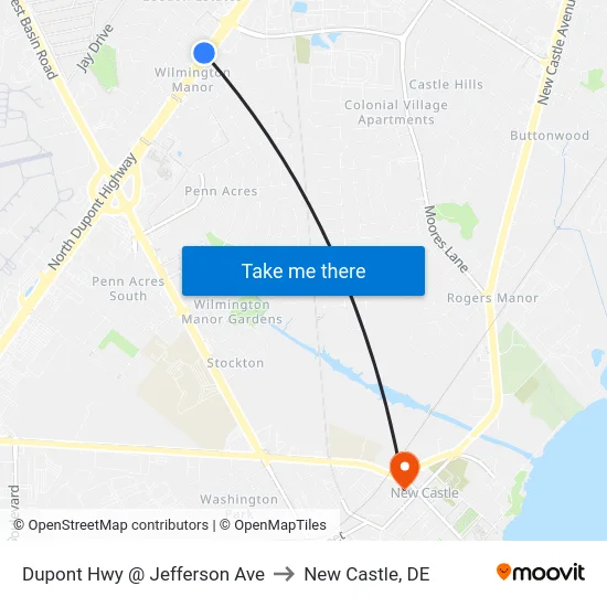 Dupont Hwy @ Jefferson Ave to New Castle, DE map