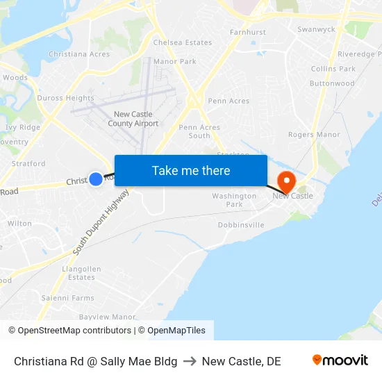 Christiana Rd @ Sally Mae Bldg to New Castle, DE map