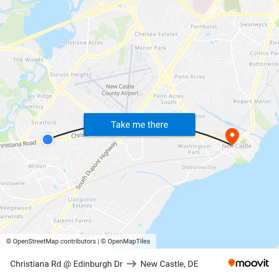 Christiana Rd @ Edinburgh Dr to New Castle, DE map