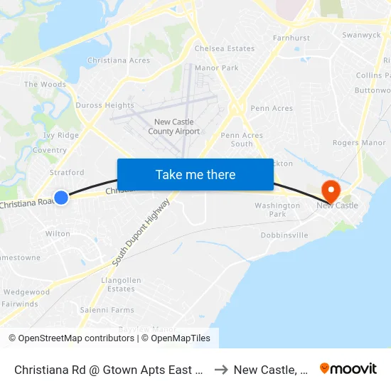 Christiana Rd @ Gtown Apts East Q1 to New Castle, DE map