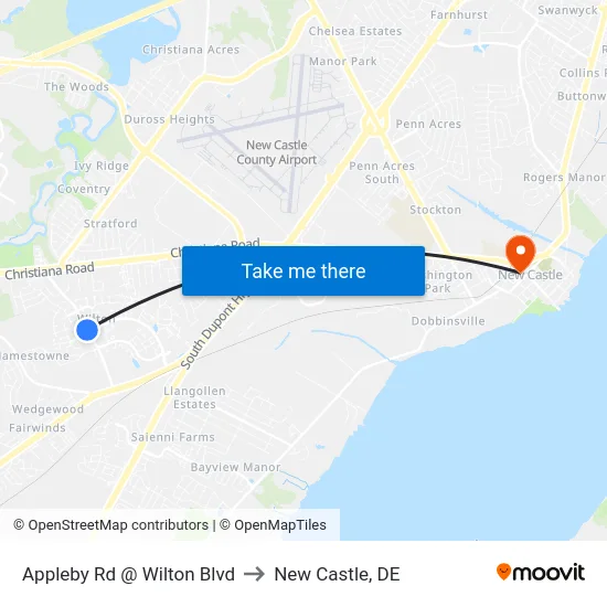 Appleby Rd @ Wilton Blvd to New Castle, DE map