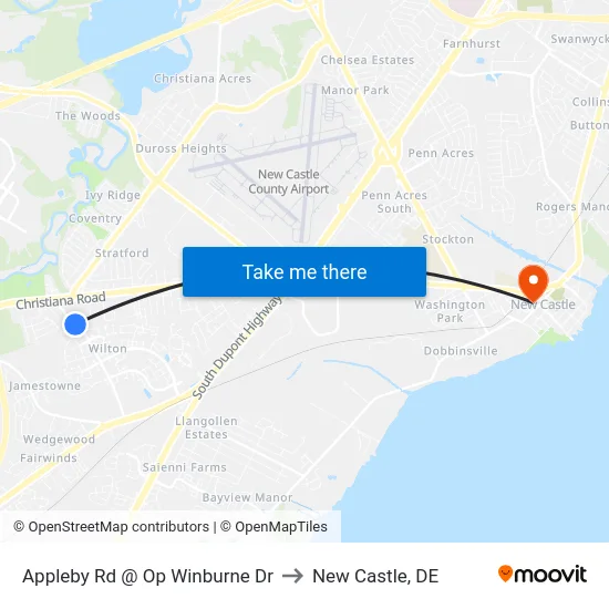 Appleby Rd @ Op Winburne Dr to New Castle, DE map