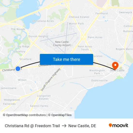 Christiana Rd @ Freedom Trail to New Castle, DE map