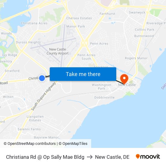 Christiana Rd @ Op Sally Mae Bldg to New Castle, DE map