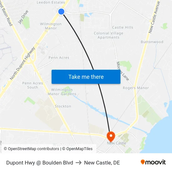 Dupont Hwy @ Boulden Blvd to New Castle, DE map