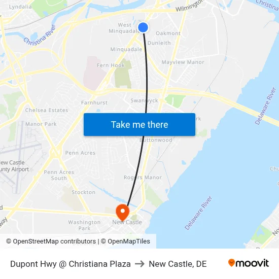 Dupont Hwy @ Christiana Plaza to New Castle, DE map