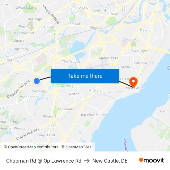 Chapman Rd @ Op Lawrence Rd to New Castle, DE map