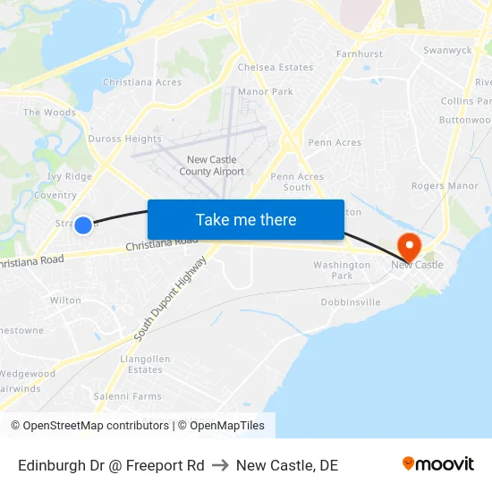 Edinburgh Dr @ Freeport Rd to New Castle, DE map