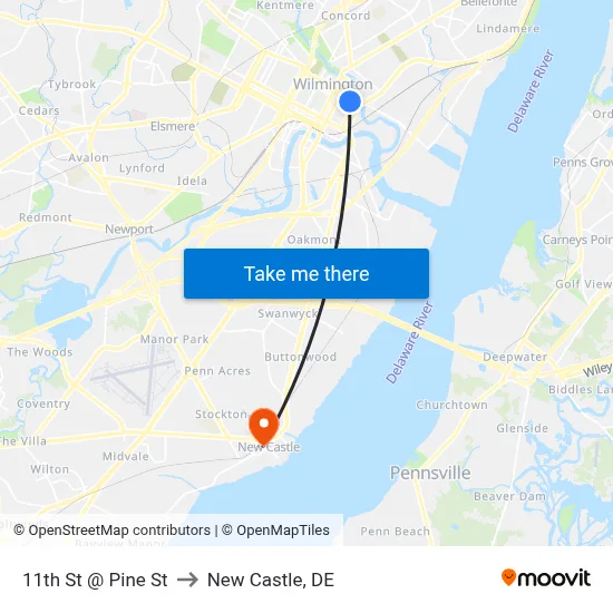 11th St @ Pine St to New Castle, DE map