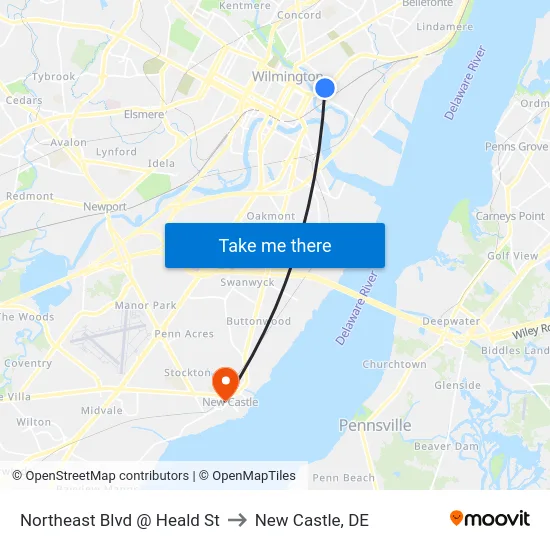 Northeast Blvd @ Heald St to New Castle, DE map