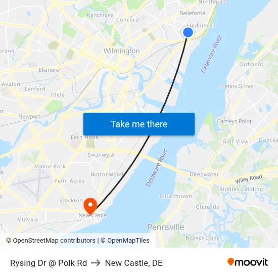 Rysing Dr @ Polk Rd to New Castle, DE map
