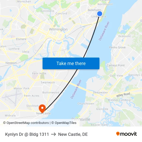 Kynlyn Dr @ Bldg 1311 to New Castle, DE map