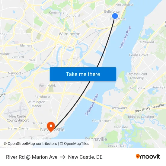 River Rd @ Marion Ave to New Castle, DE map