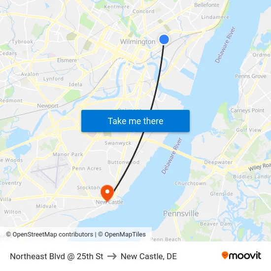 Northeast Blvd @ 25th St to New Castle, DE map