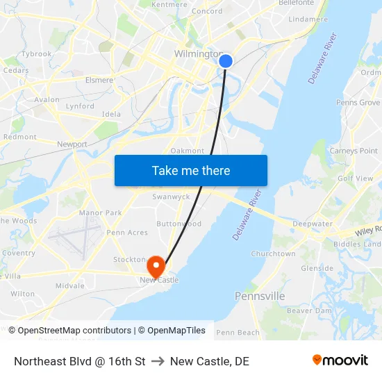 Northeast Blvd @ 16th St to New Castle, DE map