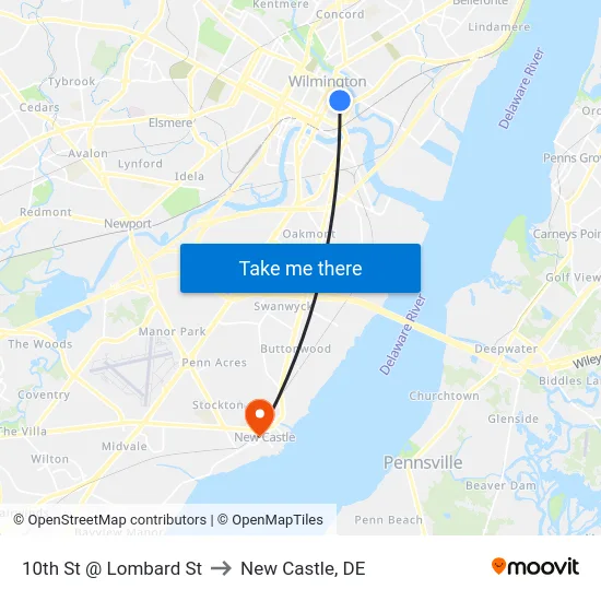 10th St @ Lombard St to New Castle, DE map
