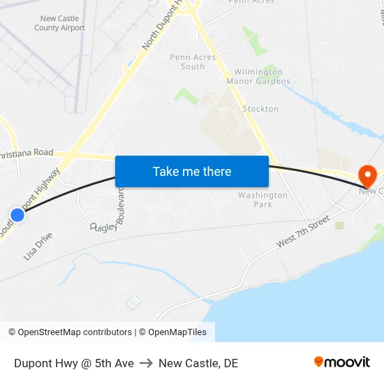 Dupont Hwy @ 5th Ave to New Castle, DE map