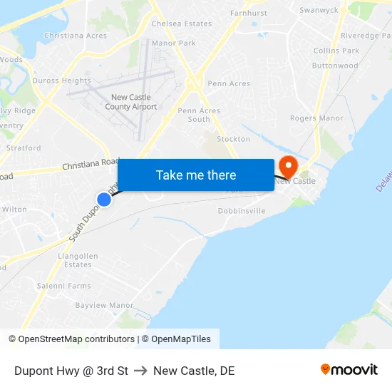 Dupont Hwy @ 3rd St to New Castle, DE map