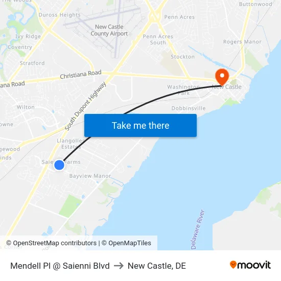 Mendell Pl @ Saienni Blvd to New Castle, DE map