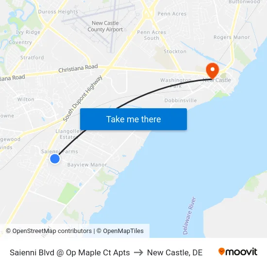 Saienni Blvd @ Op Maple Ct Apts to New Castle, DE map