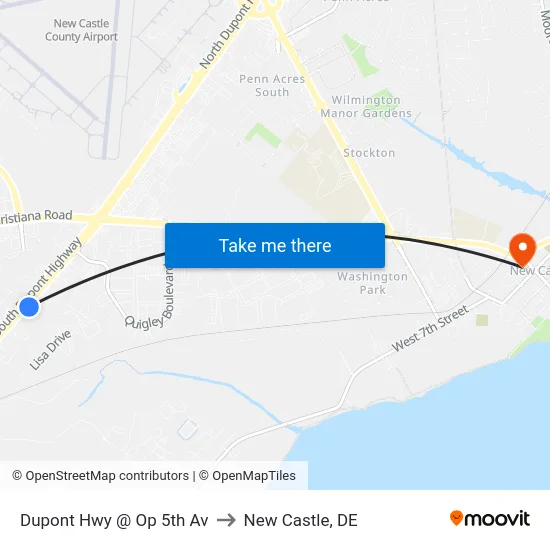 Dupont Hwy @ Op 5th Av to New Castle, DE map