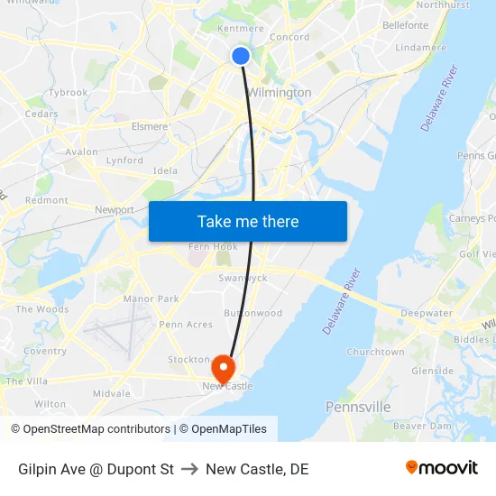 Gilpin Ave @ Dupont St to New Castle, DE map