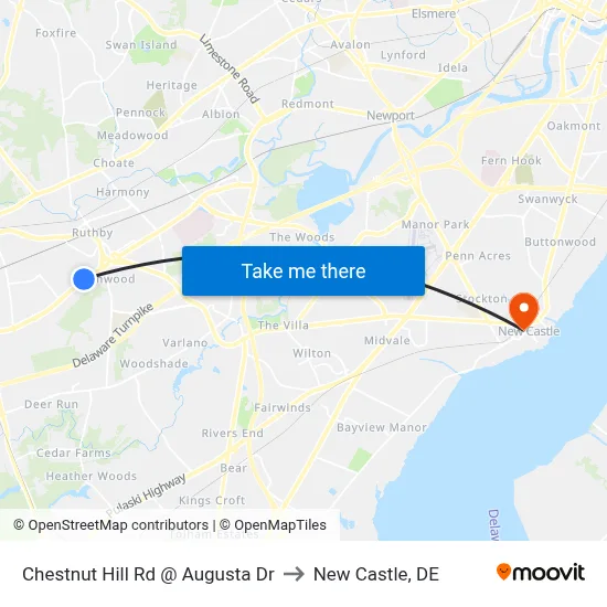 Chestnut Hill Rd @ Augusta Dr to New Castle, DE map