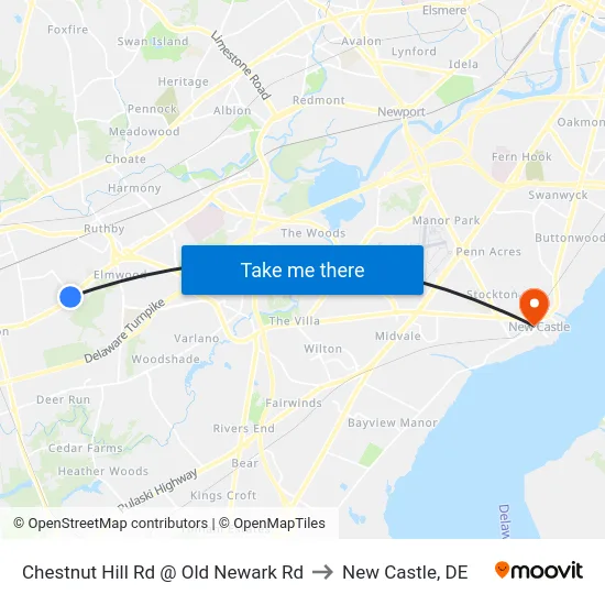 Chestnut Hill Rd @ Old Newark Rd to New Castle, DE map