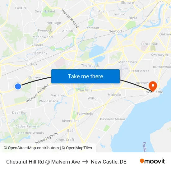 Chestnut Hill Rd @ Malvern Ave to New Castle, DE map