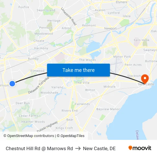 Chestnut Hill Rd @ Marrows Rd to New Castle, DE map