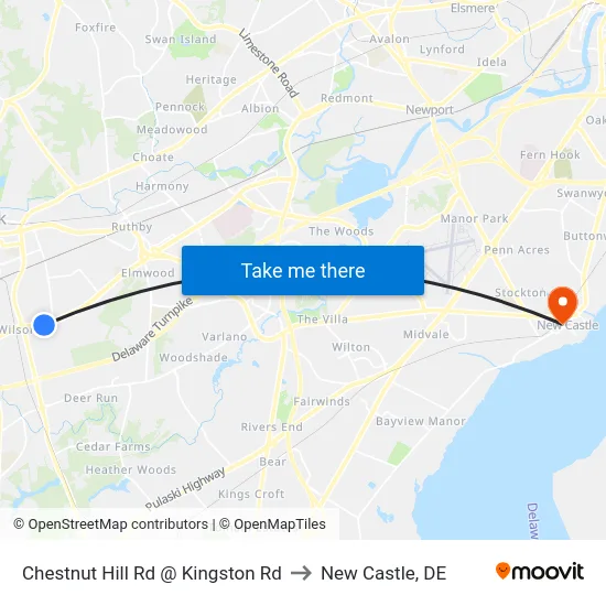 Chestnut Hill Rd @ Kingston Rd to New Castle, DE map
