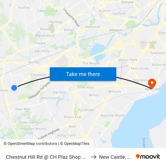 Chestnut Hill Rd @ CH Plaz Shop Ctr to New Castle, DE map