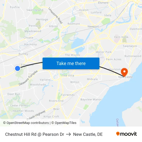 Chestnut Hill Rd @ Pearson Dr to New Castle, DE map